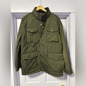 Tommy Hilfiger Men's Quilted Jacket - Olive Hooded Size Large